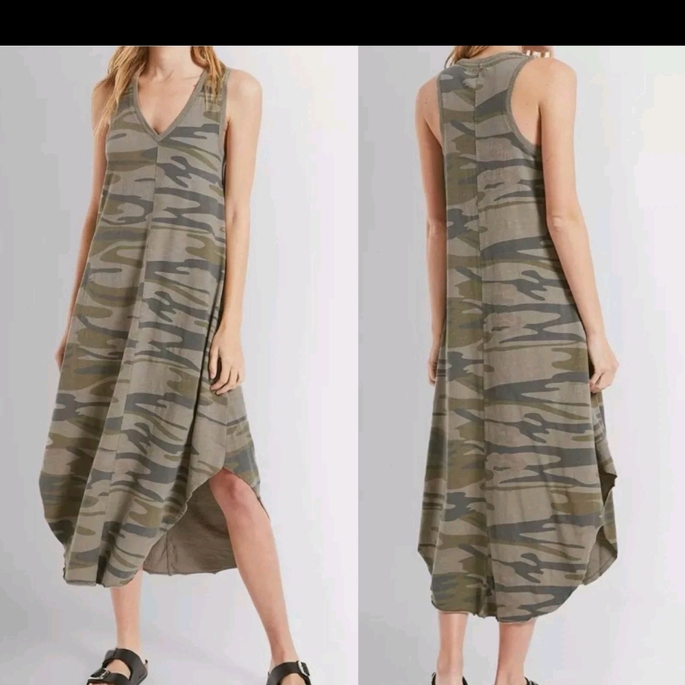 Z Supply Light Wash Camouflage Sleeveless Maxi Dress Gray And White
